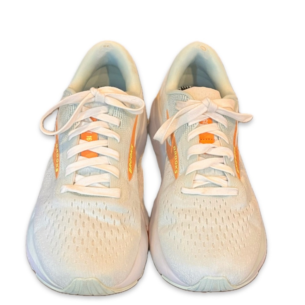 Brooks White Orange Running Shoes Sz 9.5 Cushion Insole Missing|Worn Heel Liner
